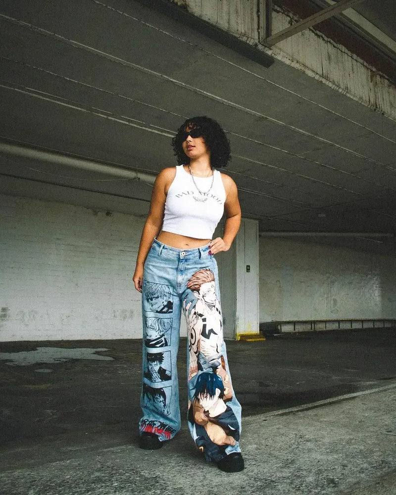 harajuku y2k baggy jeans the winged dragon of ra print wide leg denim pants popular anime jeans streetwear trouser men clothing unique jeans style 5727