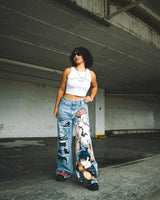 harajuku many ghost faces print y2k men s jeans popular anime baggy jeans wide leg pants streetwear trouser men clothing unique jeans style 5787