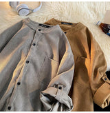 Men's Cardigan Japanese Style Solid Color Short Sleeve Shirts Turn-down Collar Casual Loose Blouses Spring Summer Male Clothing