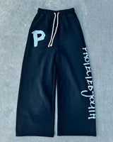 street wear mens black and red fashionable loose pants y2k straight leg cotton pants sport simple side letter casual pants unique default style 2427