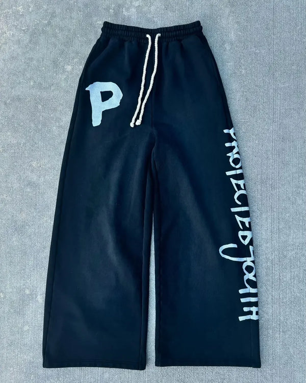 street wear mens black and red fashionable loose pants y2k straight leg cotton pants sport simple side letter casual pants menswear bottoms