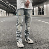 original tie dyed ripped flared denim jean for men streetwear washed hole casual stacked jeans pants mens slim fit jeans 2023 vintage washed jeans