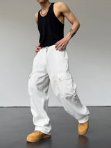 mens hip hop pants retro cargo pant streetwear side big pockets zipper harajuku joggers new casual loose straight baggy trousers sporty tapered joggers