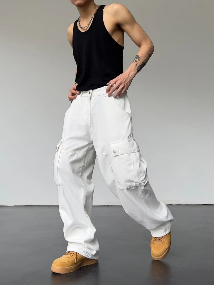 mens hip hop pants retro cargo pant streetwear side big pockets zipper harajuku joggers new casual loose straight baggy trousers sporty tapered joggers