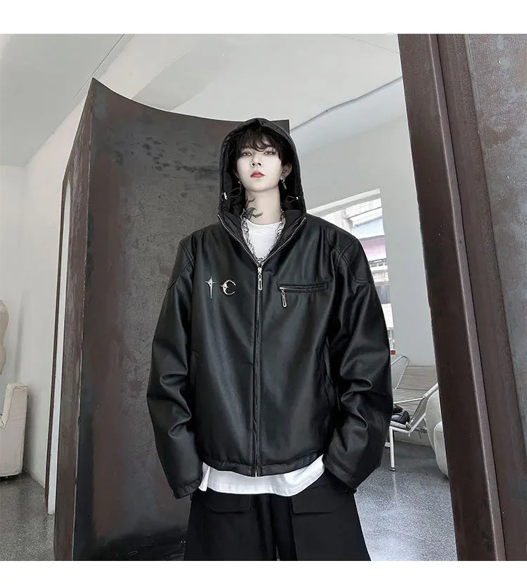 new 2024 men metal thug club pu leathers zippers bomber coats jackets down shirts cotton warm winter size 1 2 3 745 nan stree - variant style 2dacea for streetwear fashion