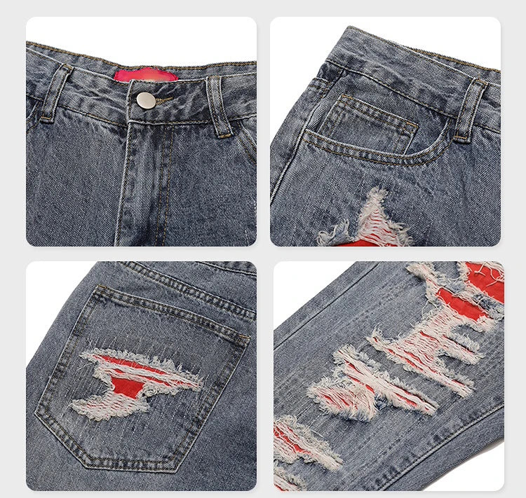 men distressed ripped destroied denim jean pants new fashion patchwork biker jeans streetwear flare pants jogger y2k men s jeans unique joggers style 3290
