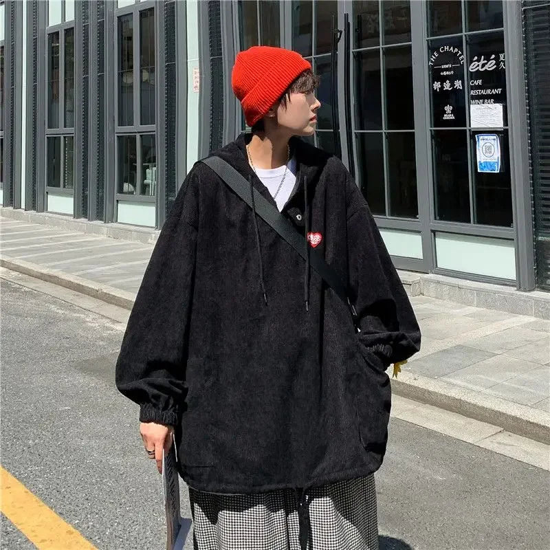 Style High Street Corduroy Hooded Sweatshirt For Men Autumn And Winter