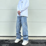 fashion loose streetwear denim jeans new casual wide legs straight jean pants hip hop tassel joggers baggy jeans men clothing unique joggers style 424