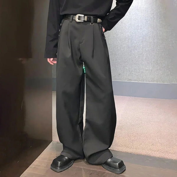 mens casual suit trousers buckle decoration british straight pants streetwear fashion niche commuter pants mens clothing 2024 menswear bottoms