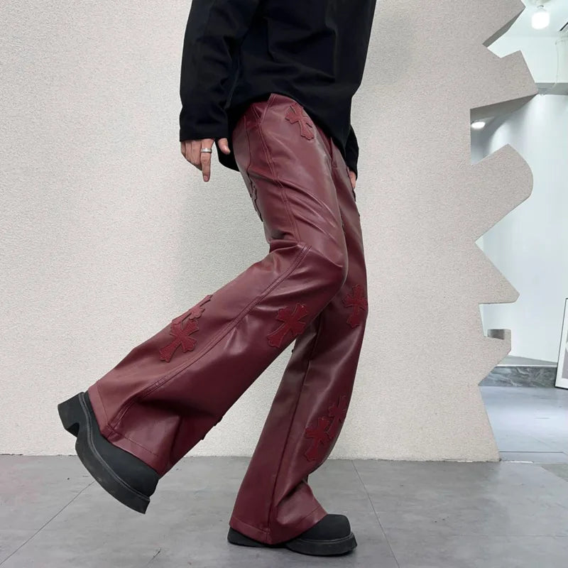pu leather pants men streetwear fashion hip hop punk gothic vibe casual faux leather pant man boyfriend motorcycle trousers unique default style 3023