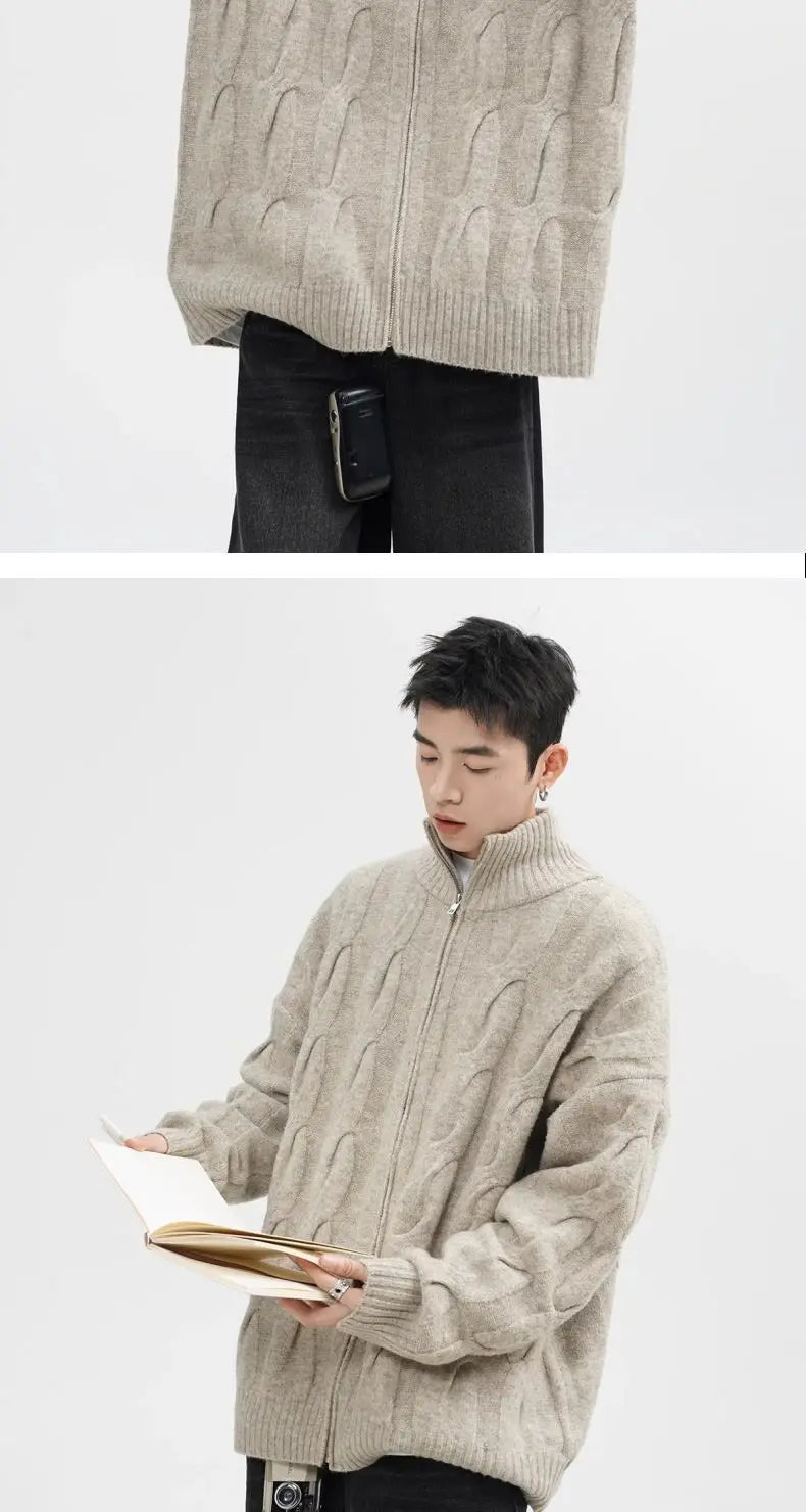 Autumn and Winter American New Style Men and Women Trendy Personalized Stand up Collar Knitted Shirt Couple Loose Retro Simple