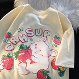 Cyberpunk Oversized shirt – Cute Cartoon Rabbit Strawberry Fruit Print T Shirts Student