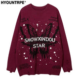 fashion butterfly knitted oversized sweater unisex o neck ripped holes knit pullover streetwear unisex loose sweaters clothing Y2K vintage urban hoodie, streetwear fashion hoodie, trendy hip hop style outerwear