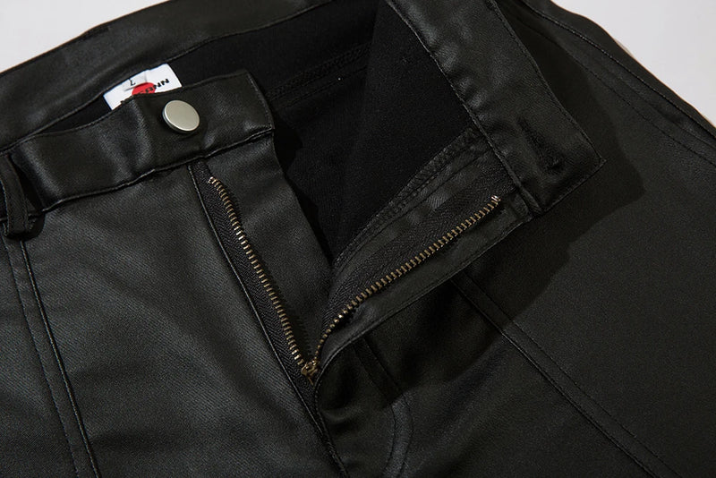 high street striped pu leather cargo pants mens harajuku straight ropa hombre loose overalls oversized casual trousers combat utility trousers