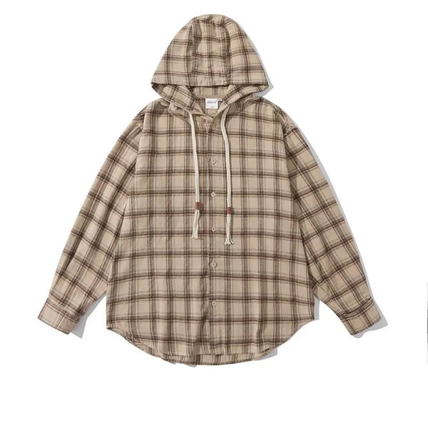 autumn vintage plaid shirt set mens japanese color blocked hooded jacket breathable straight leg cargo pants suits college 2 pcs unique cargo style 4824