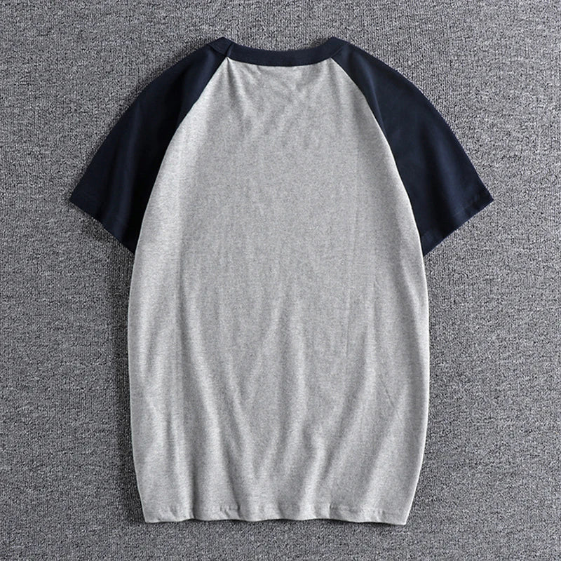 Glitchcore Anime panel – Summer Short Sleeved Mens New Retro Stitching Contrast Color