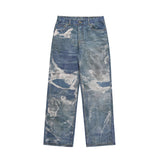 y2k hip hop laser printed hole casual loose jeans pants for men and women straight patchwork oversized baggy denim trousers vintage washed jeans