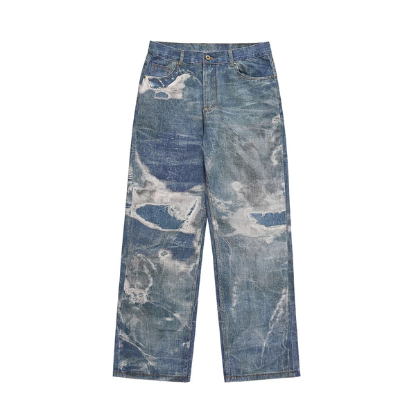 y2k hip hop laser printed hole casual loose jeans pants for men and women straight patchwork oversized baggy denim trousers vintage washed jeans