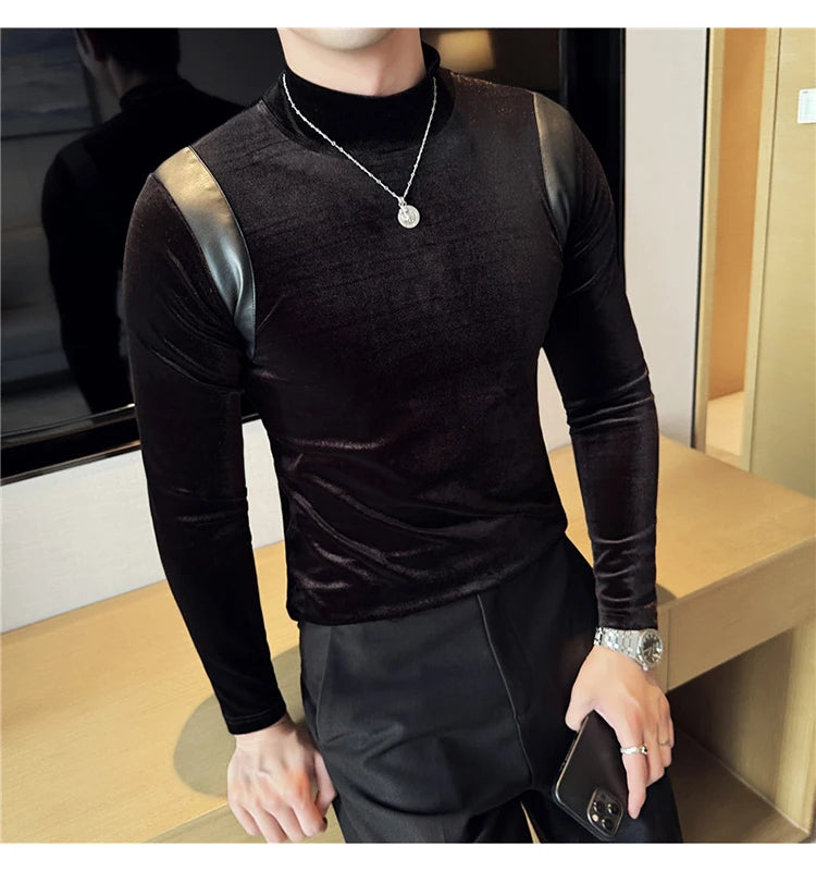Trapwear Graphic tee – Turtleneck Stretch Slim Fit T Shirt Men Long Sleeve Thicken
