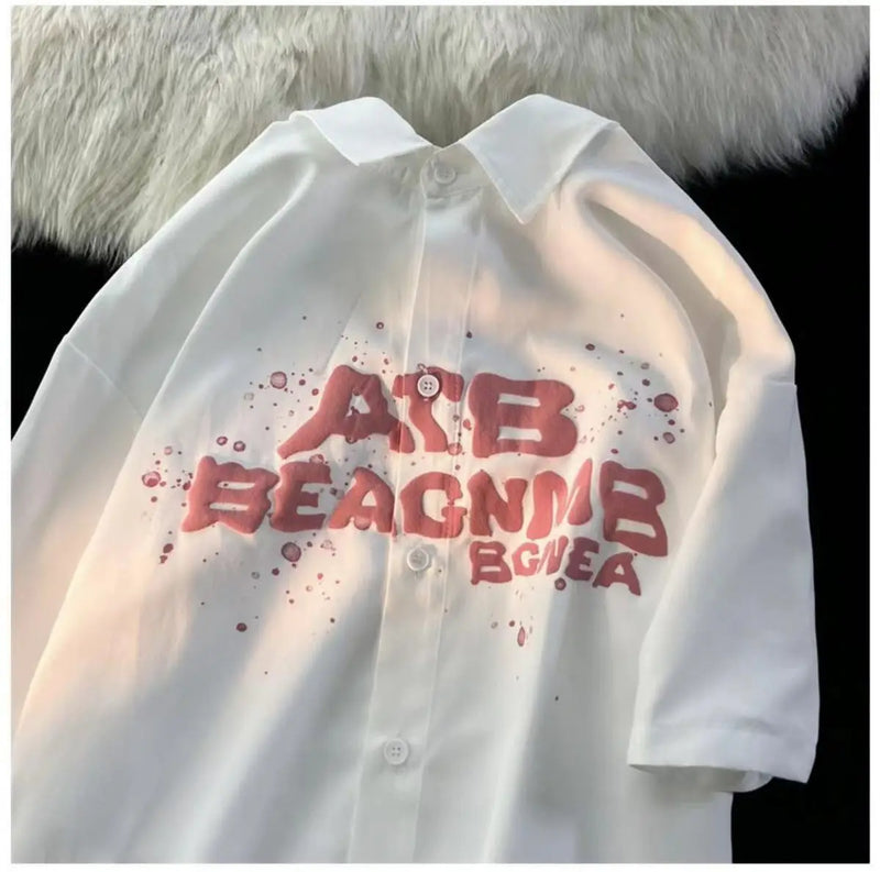 American retro letter printed short sleeved men and women summer new loose hip-hop personalized casual shirt top harajuku y2k