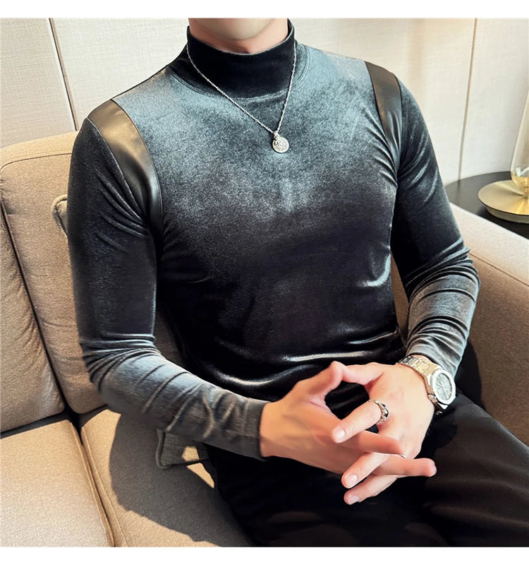 Trapwear Graphic tee – Turtleneck Stretch Slim Fit T Shirt Men Long Sleeve Thicken