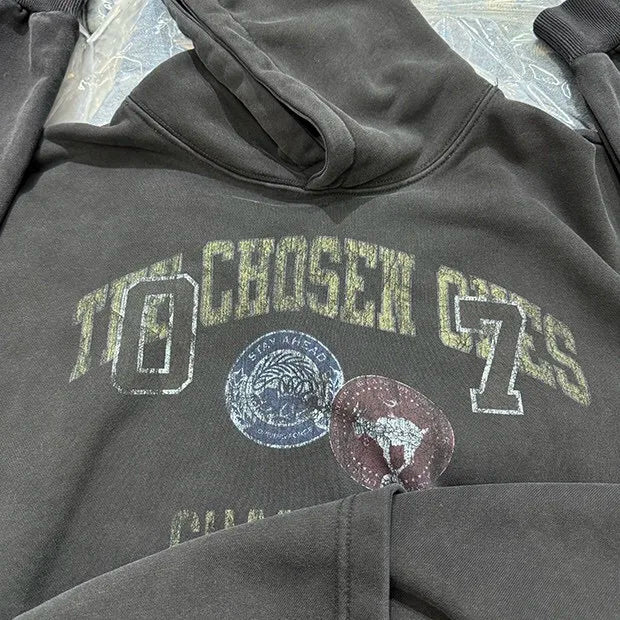 Classic rap album cover hoodie with graffiti details
