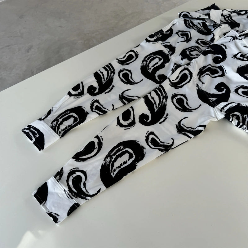 24ss New Retro Vintage Digital direct spray Cashew flower print High-Street Casual long sleeved shirt
