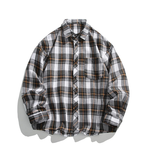 Autumn Long Sleeved Shirt Men Retro Plaid Shirt Men Streetwear Korean Loose Casual Shirt