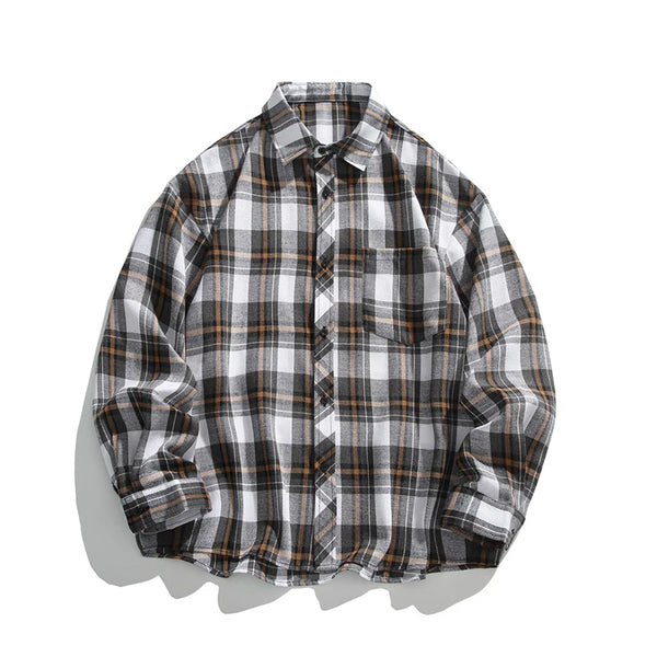Autumn Long Sleeved Shirt Men Retro Plaid Shirt Men Streetwear Korean Loose Casual Shirt