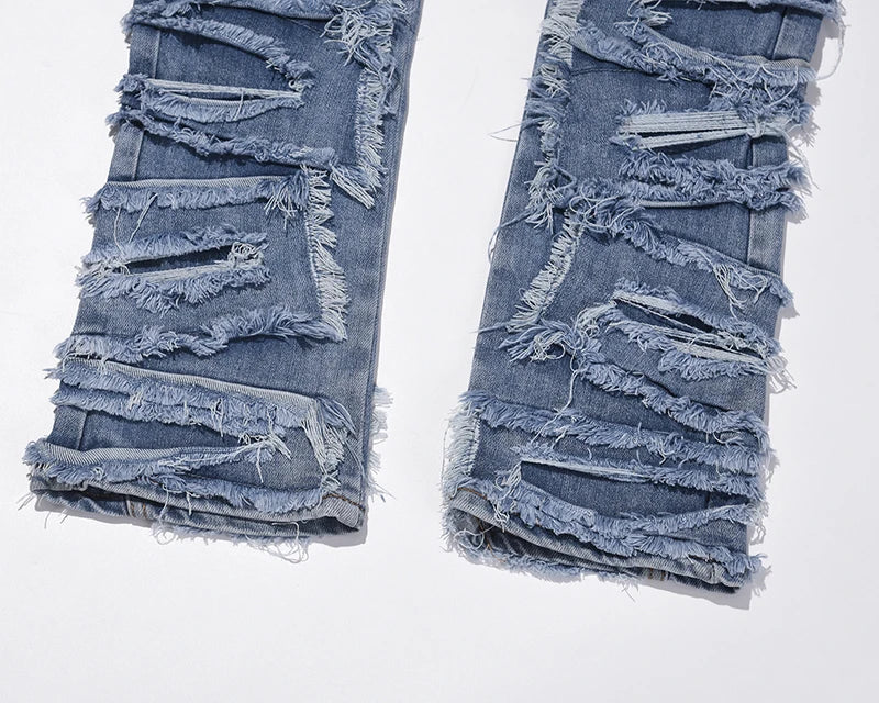 retro hole ripped distressed jeans for men straight washed harajuku hip hop loose denim trousers vibe style casual jean pants unique jeans style 852