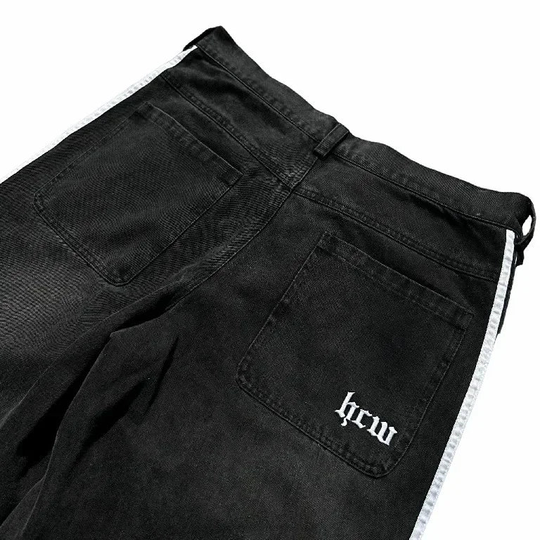baggy jeans harajuku goth y2k jeans for men black striped new hip hop embroidered wide leg denim pants high street streetwear urban skinny jeans