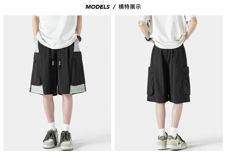 trendy patchwork shorts for men baggy track pants side pockets basketball short pants hip hop street male shorts unique shorts style 3232