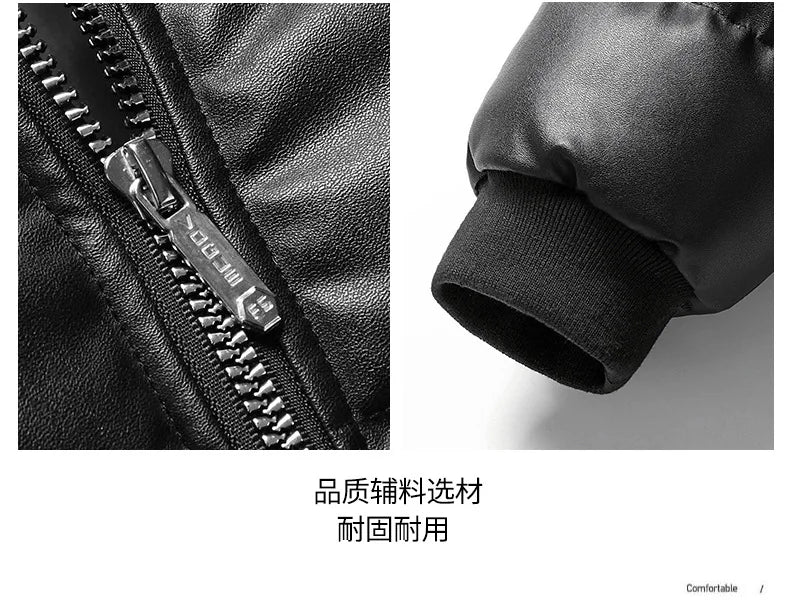 Winter new men's cotton thickened jacket slim stand-up collar splicing PU leather large pocket cotton-padded coat men