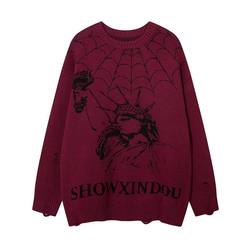 hip hop knitted sweater mens winter o neck harajuku pattern pullover streetwear casual loose pullover sweaters jumper knitwear high quality cotton pullover, oversized graphic print design, trendy hip hop style outerwear