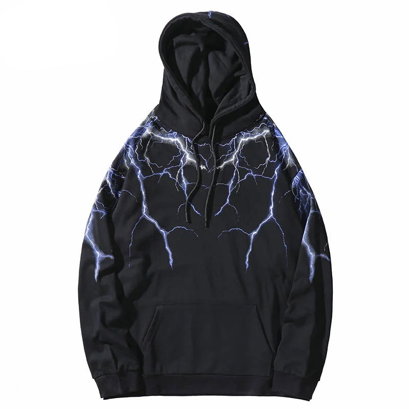 Hip Hop Lightning Hoodie Sweatshirt Men Harajuku Streetwear Hooded Pul