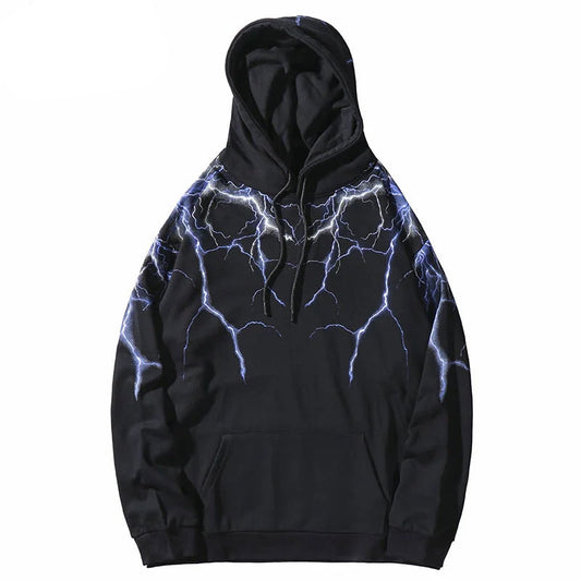 Hip Hop Lightning Hoodie Sweatshirt Men Harajuku Streetwear Hooded Pul