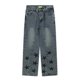 mens high street stars embroidery denim jean pants casual loose straight jeans hip hop y2k unisex pants streetwear joggers urban active pants