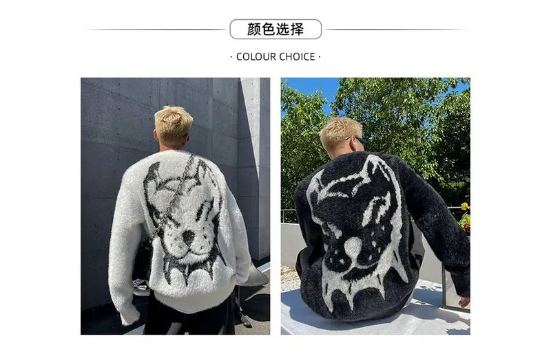 y2k fire graphic sweater, edgy streetwear for bold fashion-forward winter outfits, mens fashion layer for modern streetwear c