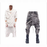 vintage motorcycle trousers joggers mens asymmetric straped pleated cross pants function elastic waist trousers unique joggers style 4597