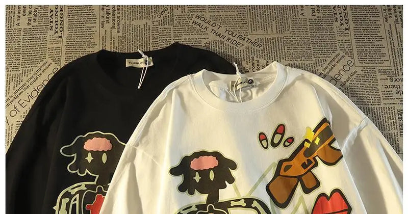 Glitchcore Melting smiley – American Retro Trendy Brand Anime Pure Cotton Short Sleeved