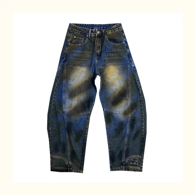 autumn hip hop graffiti painted baggy jeans mens y2l streetwear wide leg denim pants punk fashion distressed gradient jean unique jeans style 254