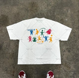 2024 Y2k Harajuku Retro Oversized Short Sleeve Men Letter Cartoon Print T-Shirt High Street Trendy Versatile Clothing Women