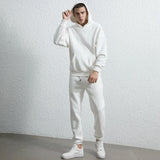 rainbowtouches quality pure cotton 2 piece couple hoodie solid color hip hop casual sportswear pullover mens pants plush relaxed fit trousers