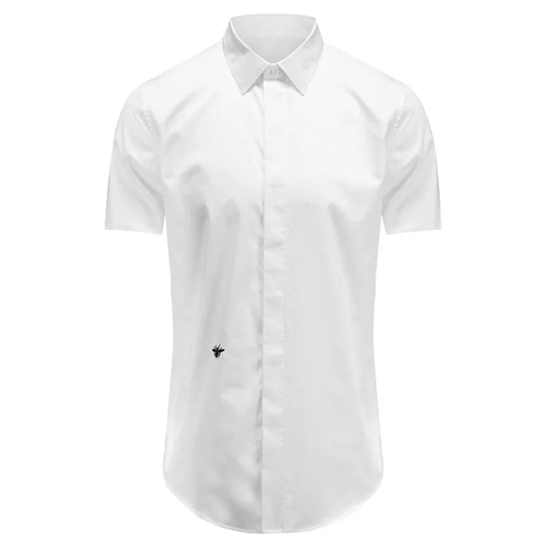 New 2021 luxury Men Classic Embroidered bee spide Fashion Cotton Casual Shirts Shirt high quality Pocket Short sleeves A50
