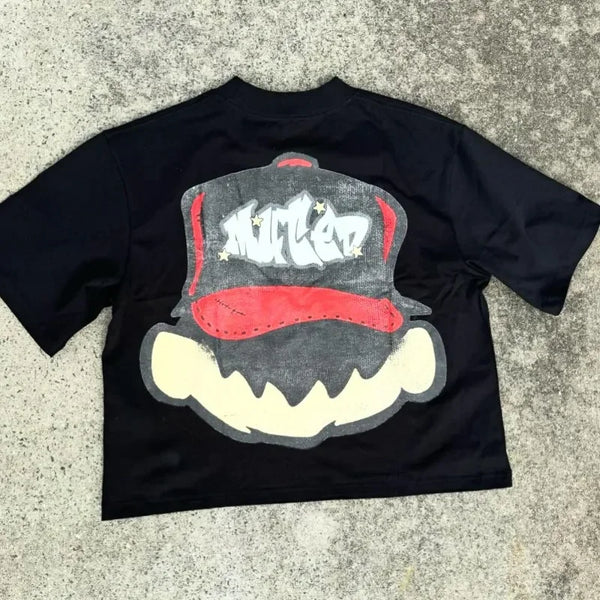 Sadcore Melting smiley – Spring And Autumn New Smile Pattern Printed Oversized T Shir