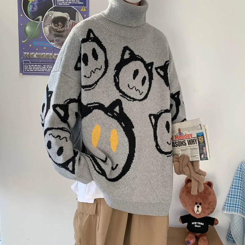 grunge knit pullover for fall and winter, oversized aesthetic with urban style, mens fashion layer for modern streetwear coll