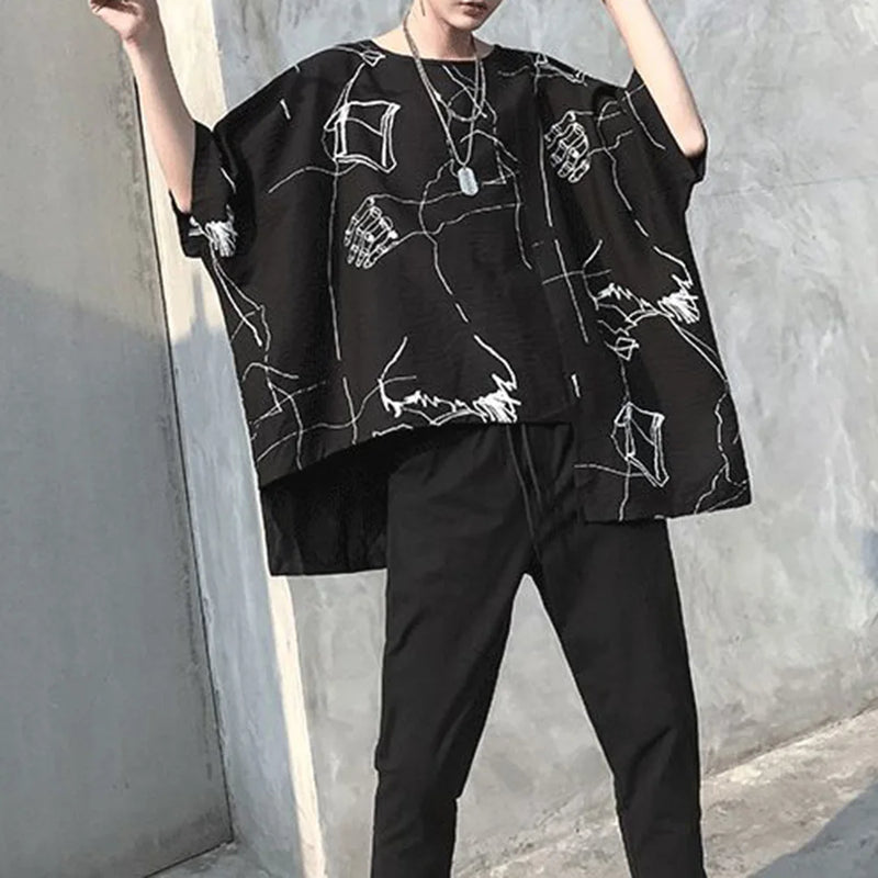 Sadcore Vintage print – Mens T Shirt Irregular Bat Sleeve Cape T Shirt Fashion Perso