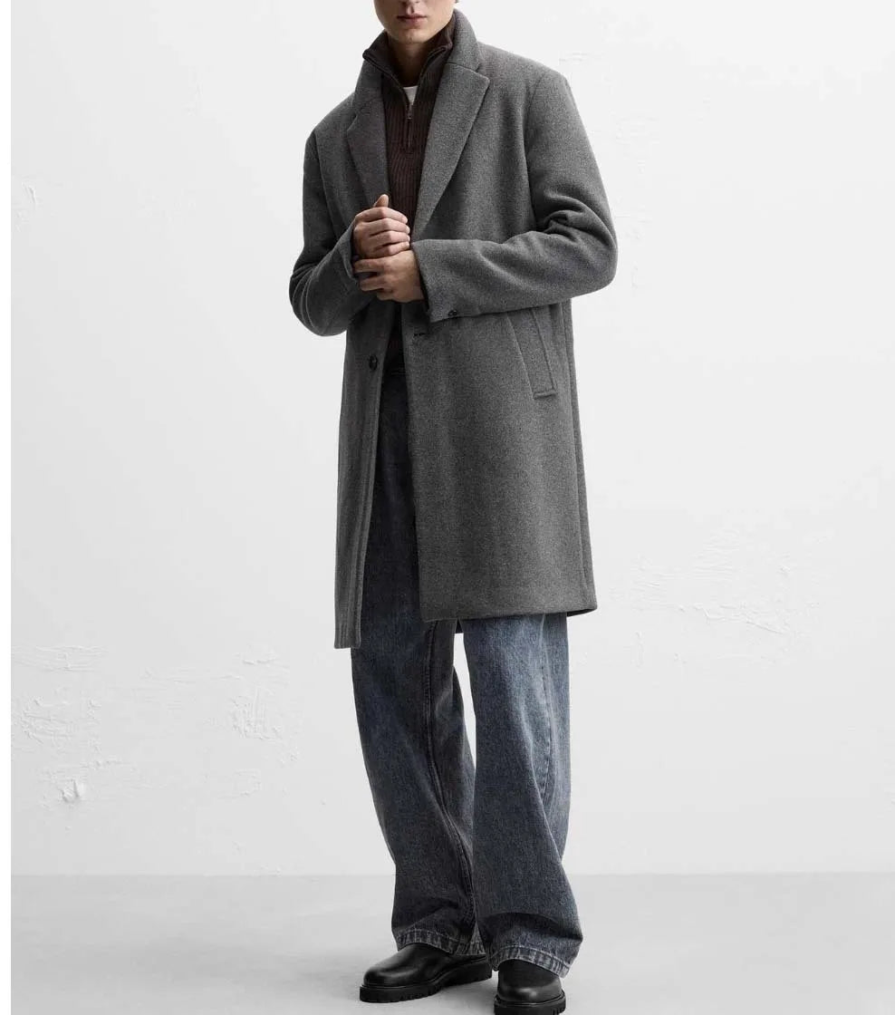 European and American men's medium and long 40% wool woolen gray suit
