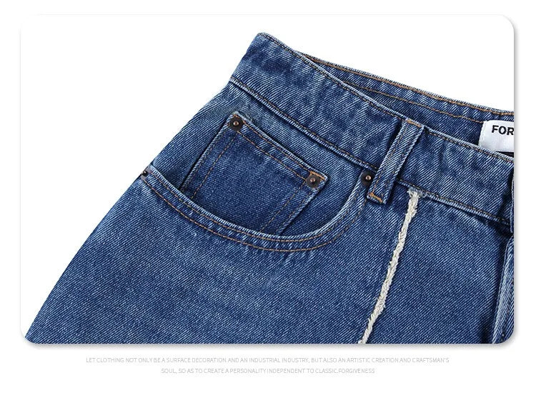 2024 autumn and winter new stitching straight jeans