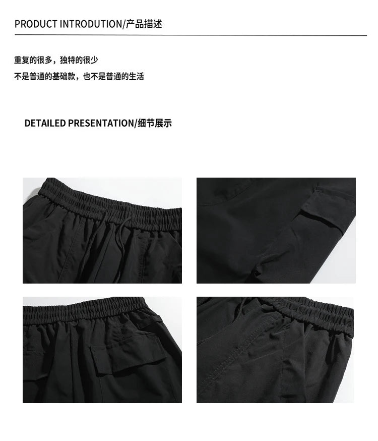 multi pocket mens wide leg straight cargo pants korean fashion track pants male casual loose mopping trousers four seasons unique cargo style 1025